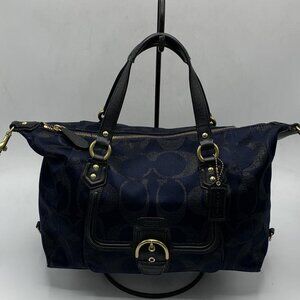 Coach F26243 Navy Blue Jacquard Campbell Signature Metallic Satchel Bag